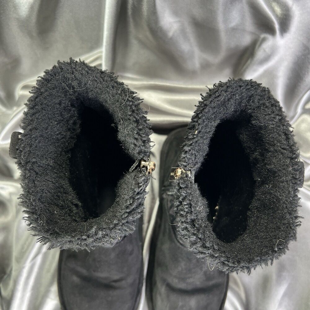 Michael Kors‎ Yancy Faux Fur Boots Booties Girls 13 Black / Gold MK Logo Winter - Picture 13 of 14